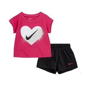 Nike Little Girls Heart Logo Graphic Tee & Shorts Set